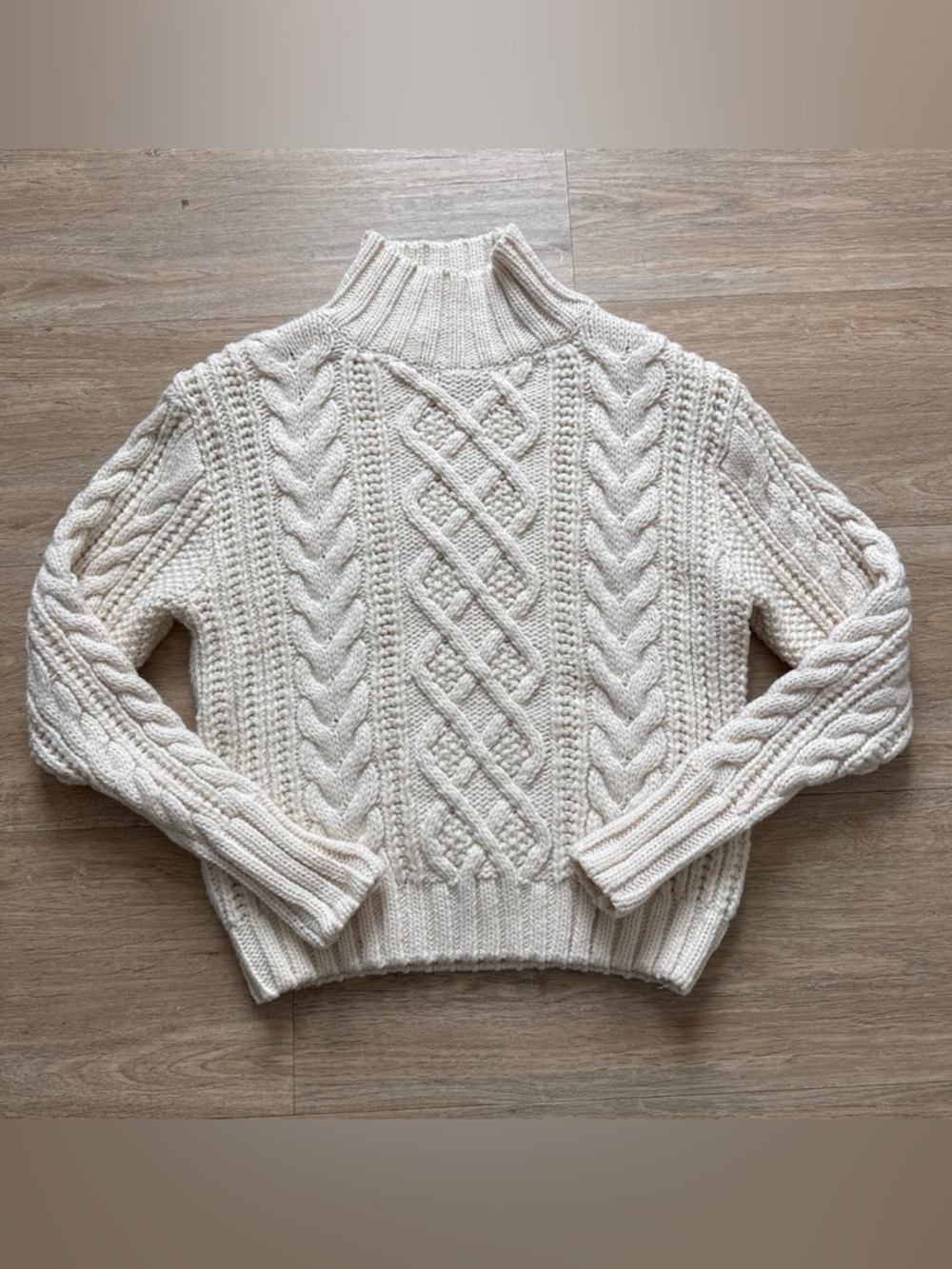 Zara Cream Cable-Front Turtleneck Sweater Small